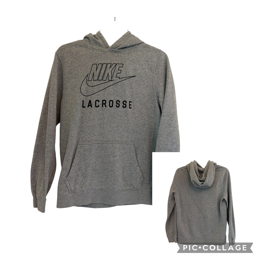 Nike Youth Lacrosse Pullover Hoodie Boys Swoosh Club Fleece Gray XL B31048D Lax